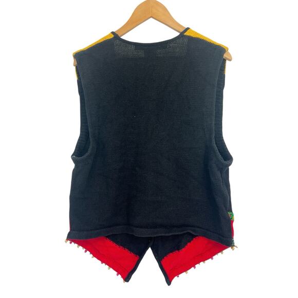 Vintage 90s Ugly Sweater Vest Poinsettia Large Victoria Jones Floral Beaded - Picture 2 of 5